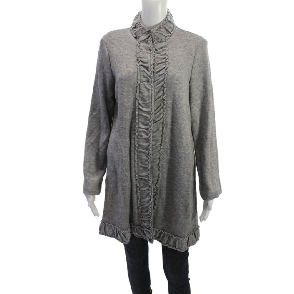 Pure Essence Women Gray High Neck Long Sleeve Coatigan Size M